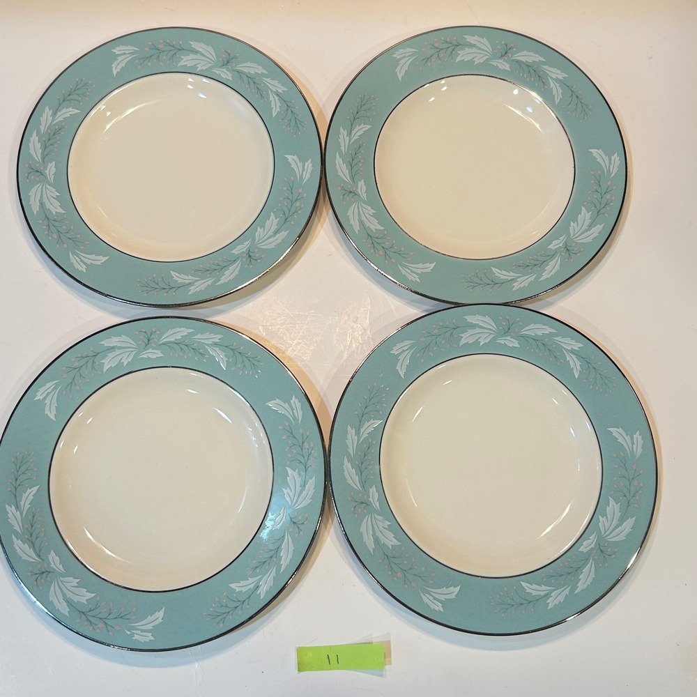 Homer Laughlin Cavalier Eggshell Blue White Leaf 6 1/4" Plates Set of 4 1950s